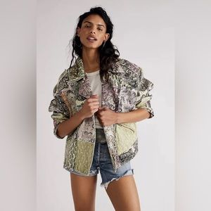 Free People Nadia Moto Jacket Pierced Mix Print Paisley Sage Pink Black …
